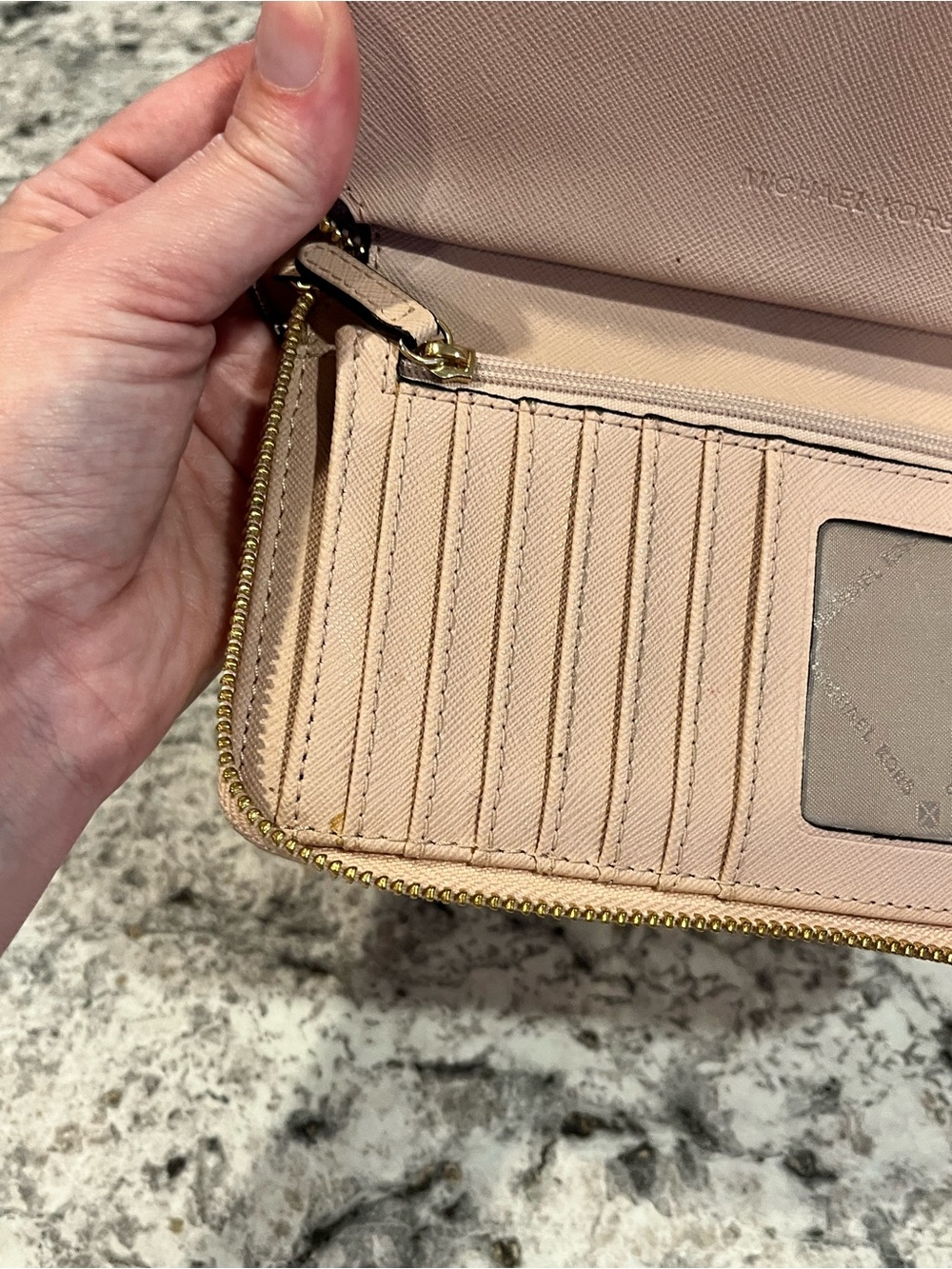 Michael Kors Blush Pink Studded Heart Zip-Around Wallet - Picture 7 of 13